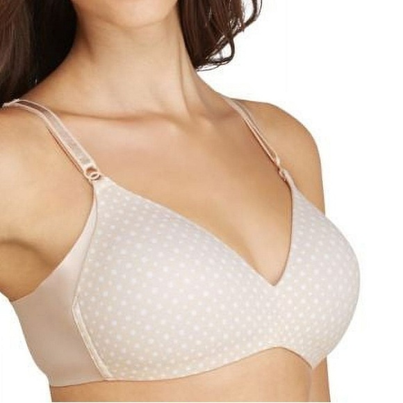 Warner's No Side Effects Wire-Free T-Shirt Bra. Beige White Polka Dot. 38C - Picture 1 of 4